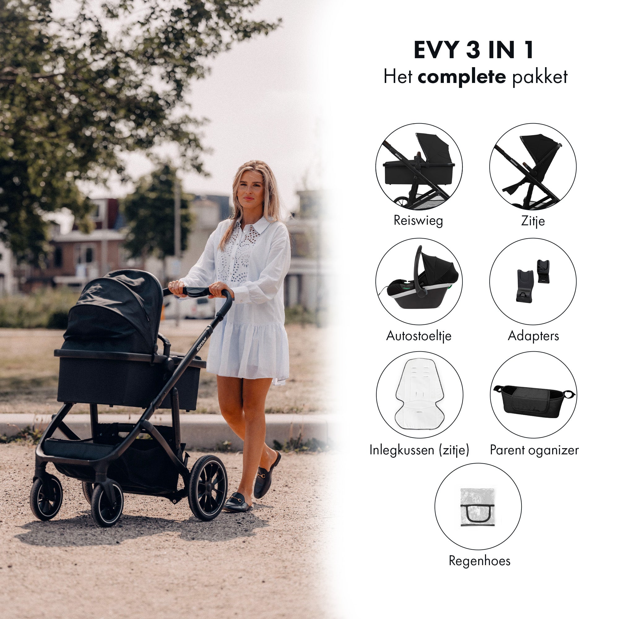 รถเข็นเด็ก EVY V2 3 in 1 สีดํา