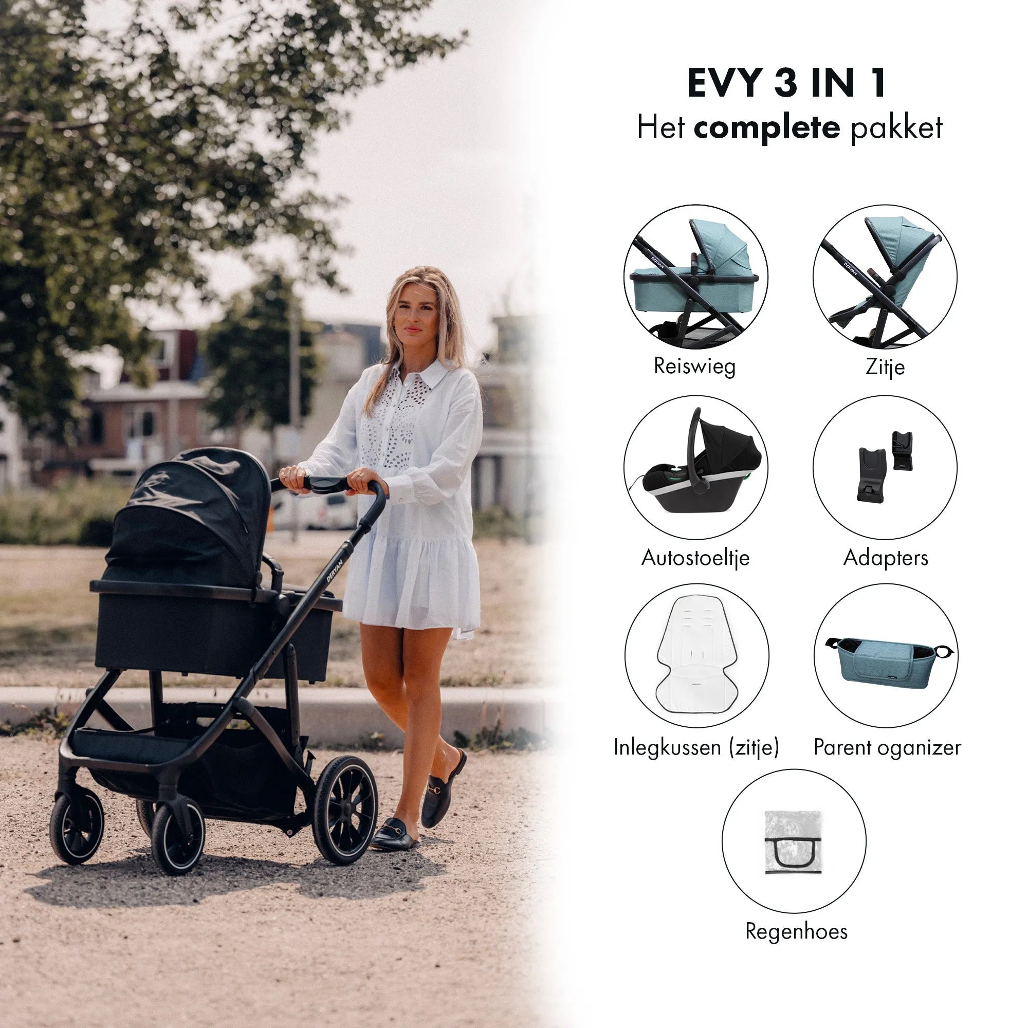 รถเข็นเด็ก EVY V2 3 in 1 สีเขียว