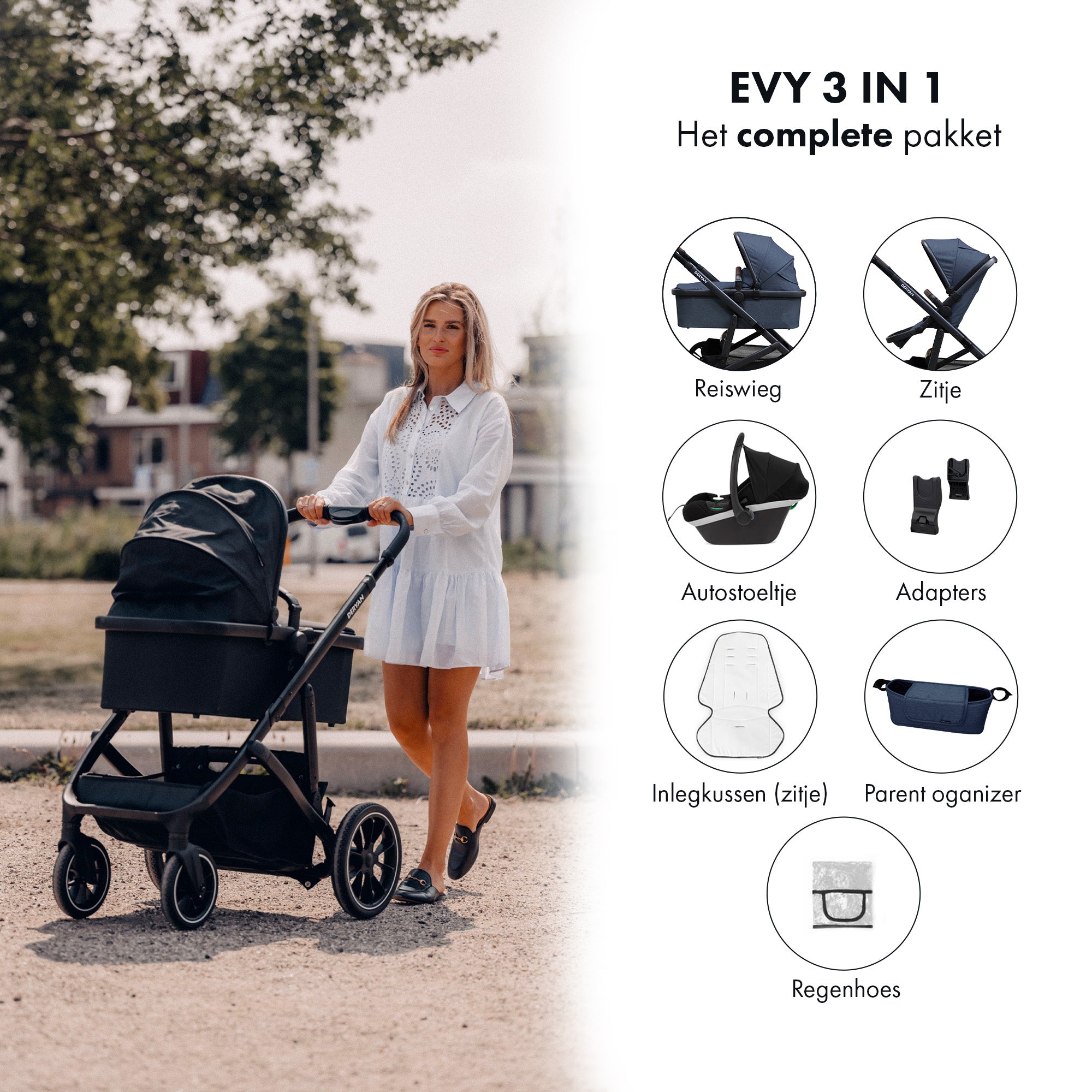 EVY V2 Barnevogn 3 i 1 สีกรมท่า